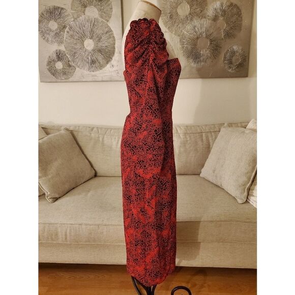 Leith Red Spatter Print Square Neck Midi Dress size Small - NEW - Picture 6 of 12